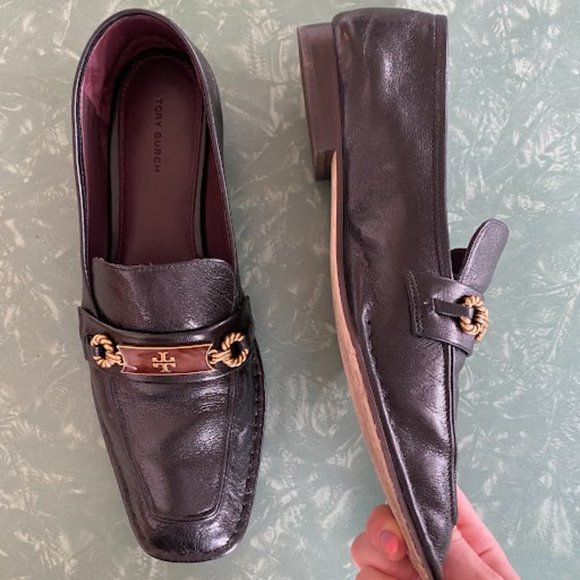 Black Leather Tory Burch Perrine Square Toe Loafer - Size 10.5 - Picture 5 of 7